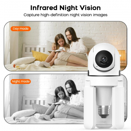 Camera Bec E27 cu Lampa LED 3 brate ajustabile, WiFi, Rotatie 360°, Full HD, viziune nocturna, senzor de miscare [4]