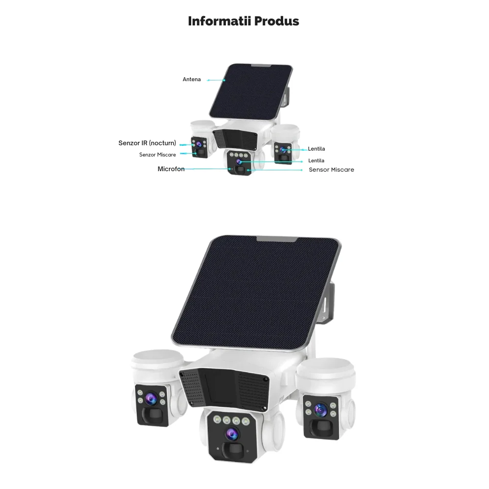 Camera crocodil solar 4G multi-lentile, 12MP, panou solar 20W, stocare in cloud si SD, Rezistenta la apa IP66, Urmarire persoane [9]