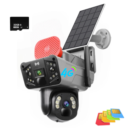 CAMERE SUPRAVEGHERE - Camera de Supraveghere 4G, 8MP Lentila Dubla PTZ 360°, Panou Solar, Night Vision, Audio Bidirectional, IP66, Card 32GB inclus