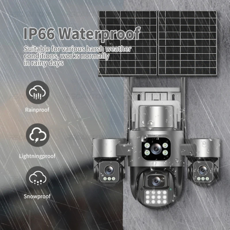Camera de Supraveghere 4G cu 2x Panou Solar, 4 Lentile, PTZ 355°, AOV, Detectare Umana AI, Vedere Nocturna Color, Audio Bidirectional, IP66, Card 32GB Inclus [9]