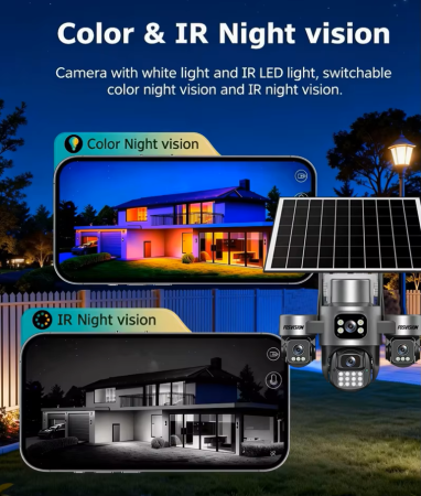 Camera de Supraveghere 4G cu 2x Panou Solar, 4 Lentile, PTZ 355°, AOV, Detectare Umana AI, Vedere Nocturna Color, Audio Bidirectional, IP66, Card 32GB Inclus [7]
