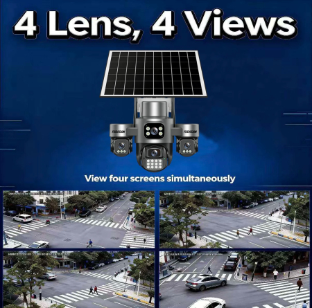 Camera de Supraveghere 4G cu 2x Panou Solar, 4 Lentile, PTZ 355°, AOV, Detectare Umana AI, Vedere Nocturna Color, Audio Bidirectional, IP66, Card 32GB Inclus [13]