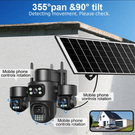 Camera de Supraveghere 4G cu 2x Panou Solar, 4 Lentile, PTZ 355°, AOV, Detectare Umana AI, Vedere Nocturna Color, Audio Bidirectional, IP66, Card 32GB Inclus [2]