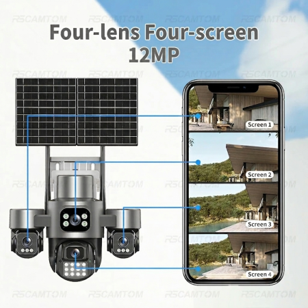 Camera de Supraveghere 4G cu 2x Panou Solar, 4 Lentile, PTZ 355°, AOV, Detectare Umana AI, Vedere Nocturna Color, Audio Bidirectional, IP66, Card 32GB Inclus [4]