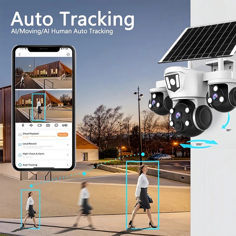Camera de Supraveghere 4G cu Panou Solar, 3 lentile, 12MP Ultra HD, Rotire 360°, Vedere Nocturna, Detectie Miscare, Card 32GB Inclus [4]