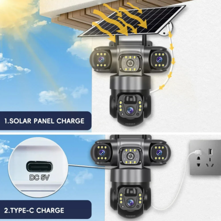 Camera de Supraveghere 4G cu Panou Solar, 3 lentile, PTZ 355°, Zoom 10X, Detectie Umana, Vedere Nocturna, IP66, Card 32GB inclus [5]