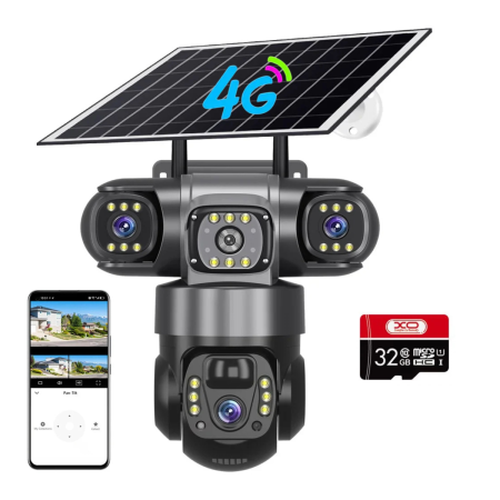 TOATE PRODUSELE - Camera de Supraveghere 4G cu Panou Solar, 3 lentile, PTZ 355°, Zoom 10X, Detectie Umana, Vedere Nocturna, IP66, Card 32GB inclus
