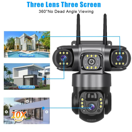 Camera de Supraveghere 4G cu Panou Solar, 3 lentile, PTZ 355°, Zoom 10X, Detectie Umana, Vedere Nocturna, IP66, Card 32GB inclus [6]