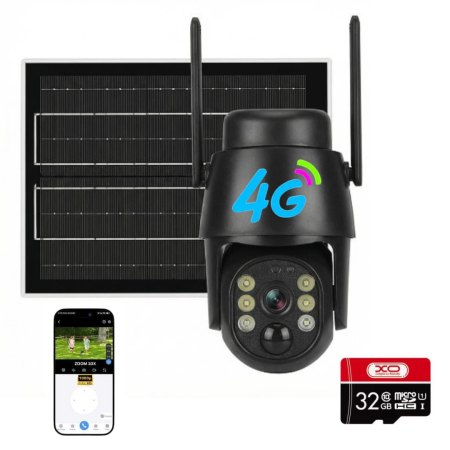 CAMERE SUPRAVEGHERE - Camera de Supraveghere 4G cu Panou Solar, 5MP Full HD, PTZ, Detectare Miscare, Night Vision, Card 32GB Inclus