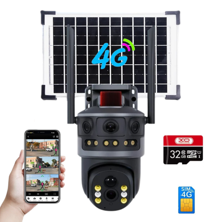 Camera de Supraveghere 4G cu Panou Solar, 12MP Full HD, Vedere Nocturna, Audio Bidirectional, Control din Aplicatie, Include Card 32GB