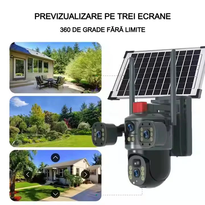 Camera de Supraveghere 4G cu Panou Solar, 12MP Ultra HD, Zoom 10X, Vedere Tripla, Night Vision, Detectare Umana, Card 32GB Inclus [2]