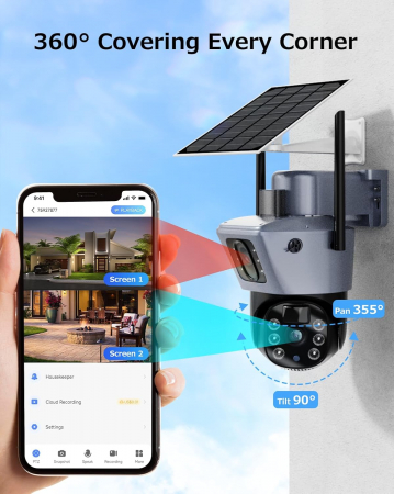 Camera de supraveghere dubla 4G cu panou solar si rotire 355°, 6MP, control telefon, 1080p, vedere nocturna infrarosu [1]
