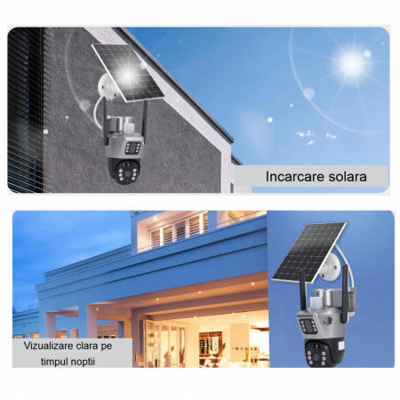 Camera de supraveghere dubla 4G cu panou solar si rotire 355°, 6MP, control telefon, 1080p, vedere nocturna infrarosu [2]