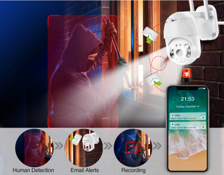 Camera de Supraveghere rotativa de Exterior, Full HD 1080p, Wi-Fi, Control din telefon, Microfon, Difuzor, Vedere clara Noaptea, IP66 + Card 32 GB Cadou [4]