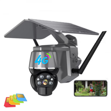 CAMERE SUPRAVEGHERE - Camera de Supraveghere SIM 4G, 4MP ,exterior, senzor de miscare, panou solar, rotire din aplicatie, Andowl Q-S808