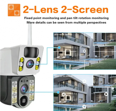 Camera Supraveghere Solara 4G Dubla, 2 lentile, Cartela SIM, 6 MP, Zoom 10X, Full HD 1080p, Panou Solar 9W Rezistenta La Apa IP 66, Alba [2]
