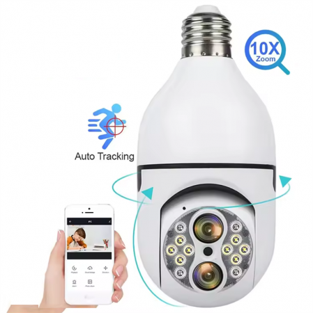 Camera de Supraveghere tip Bec E27, Lentila dubla, 3MP, Panorama 360 grade, Detectie Miscare, Viziune Nocturna [1]