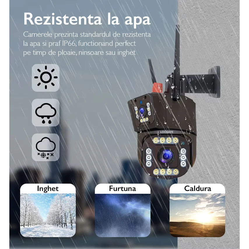 Camera WiFi/4G de Supraveghere Tripla, 12MP, Exterior, Ultra HD, Zoom 5X, Rotativa, Leduri, Microfon + Difuzor, Alarma, Senzor Miscare [6]