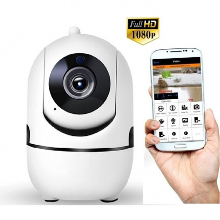 CAMERE SUPRAVEGHERE - Camera de supraveghere Wi-FI, Interior, Monitor Bebe cu Night Vision si Rotire Automata, Full HD, Conectare Telefon