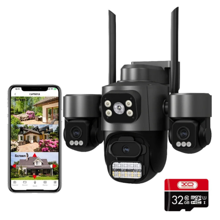 Camera de Supraveghere WiFi 12MP PTZ cu 3 Lentile, Rotire 360°, Auto Tracking AI, Night Vision 30m, Audio Bidirectional, IP66, Card 32GB [6]