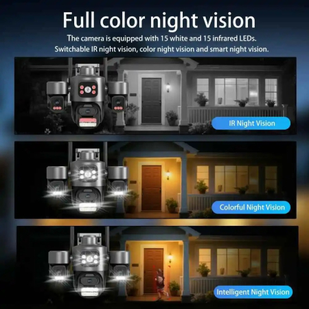 Camera de Supraveghere WiFi 12MP PTZ cu 3 Lentile, Rotire 360°, Auto Tracking AI, Night Vision 30m, Audio Bidirectional, IP66, Card 32GB [5]