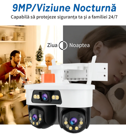 Camera de Supraveghere WiFi 9MP cu 3 Lentile, PTZ, Night Vision Color, Detectare Miscare, IP66, Card Memorie 32GB Inclus [5]