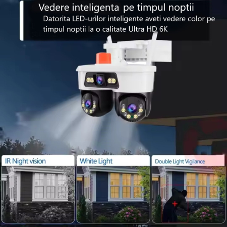 Camera de Supraveghere WiFi 9MP cu 3 Lentile, PTZ, Night Vision Color, Detectare Miscare, IP66, Card Memorie 32GB Inclus [2]