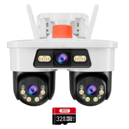 Camera de Supraveghere WiFi 9MP cu 3 Lentile, PTZ, Night Vision Color, Detectare Miscare, IP66, Card Memorie 32GB Inclus [0]