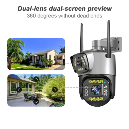 Camera de Supraveghere WiFi cu 2 Lentile, Control din Telefon, Vedere Nocturna, Detectie Umana, Microfon si Difozr, Zoom [1]