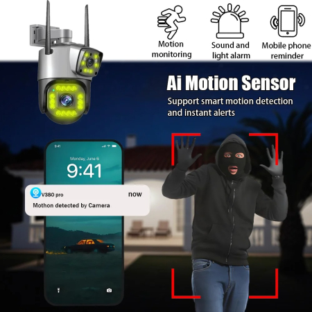 Camera de Supraveghere WiFi cu 2 Lentile, Control din Telefon, Vedere Nocturna, Detectie Umana, Microfon si Difozr, Zoom [3]