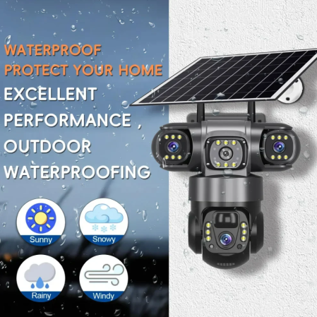 Camera de Supraveghere WiFi cu Panou Solar, 3 Lentile, PTZ 355°, Zoom 10X, Vedere Nocturna, Detectie Umana, IP66, Card 32GB Inclus [7]