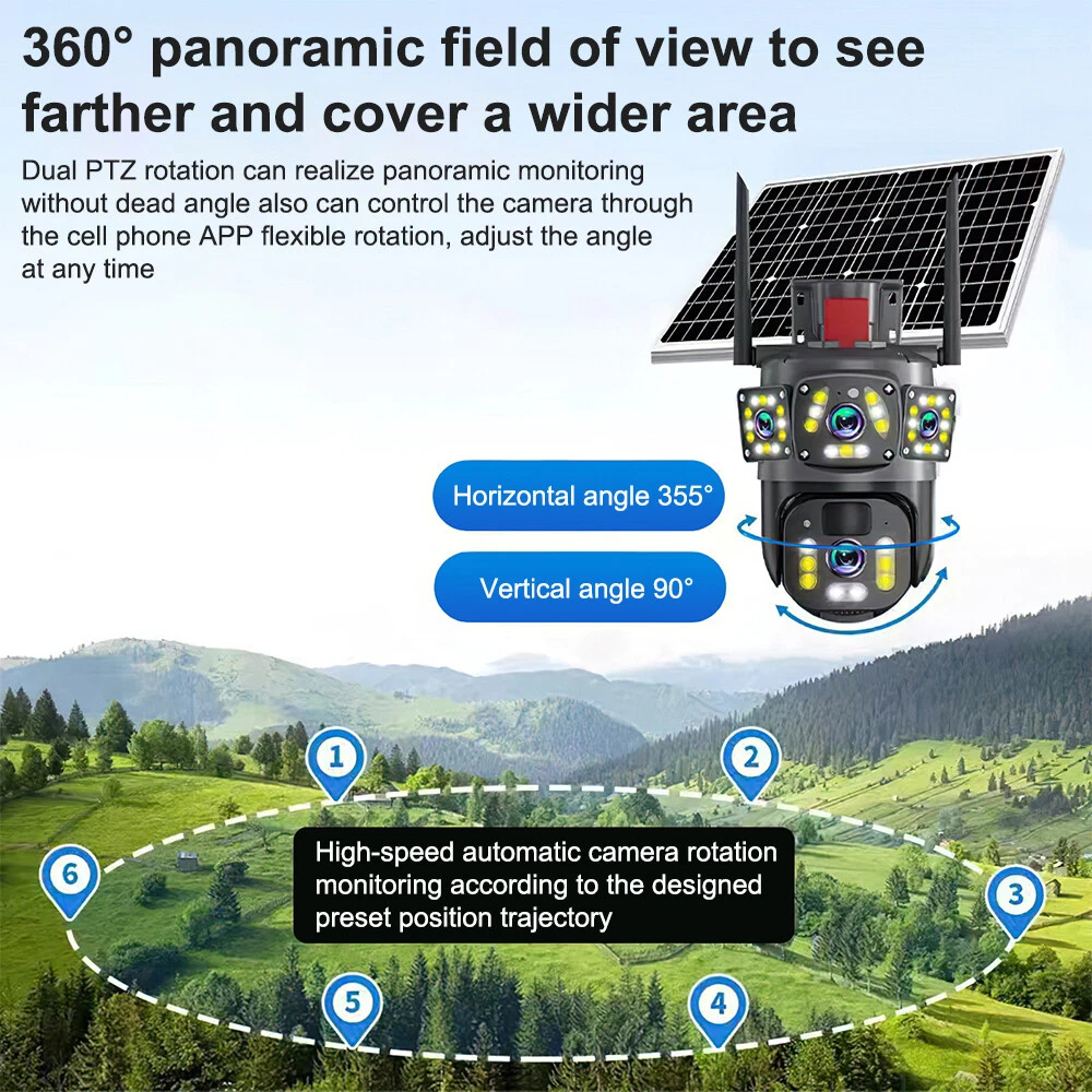 Camera de Supraveghere WiFi cu Panou Solar, 6MP Full HD, Lentila Rotativa si Fixa, Detectie Umana AI, Night Vision 30m, Zoom 10X [15]
