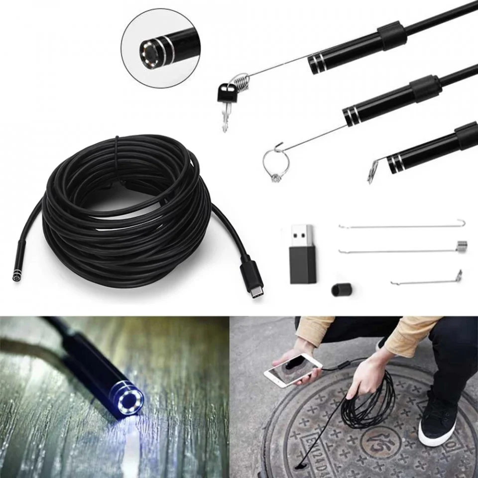 Camera Endoscop Profesional, cablu 5 metri, 6 leduri, waterproof, Android si Windows [6]