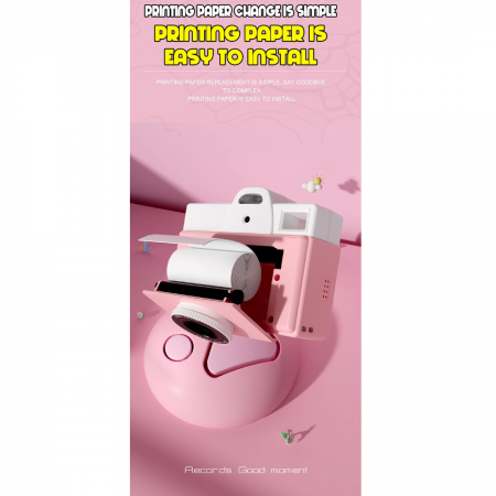 Camera foto digitala pentru copii cu mini imprimanta termica incorporata, HD, Roz/Albastru [7]
