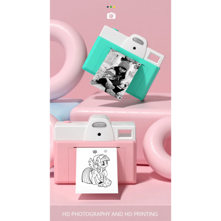 Camera foto digitala pentru copii cu mini imprimanta termica incorporata, HD, Roz/Albastru [4]