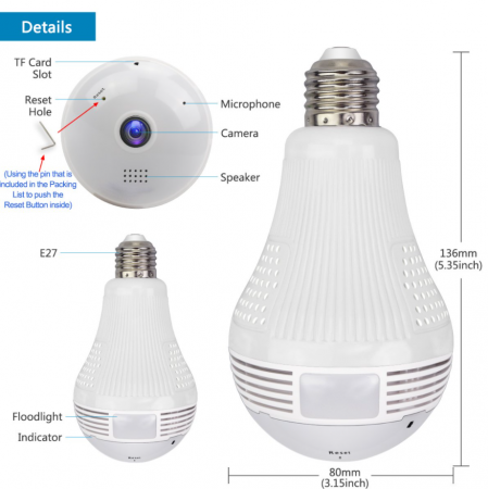 Camera de Supraveghere Tip Bec Inteligent, Wireless Full-HD, 360 grade [5]