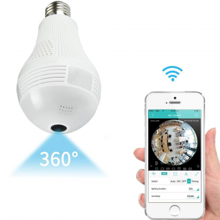 TOATE PRODUSELE - Camera de Supraveghere Tip Bec Inteligent, Wireless Full-HD, 360 grade