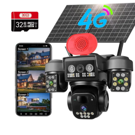 CAMERE SUPRAVEGHERE - Camera Supraveghere 4G 12MP cu Panou Solar, PTZ 355°, Detectare Miscare PIR, Vedere Nocturna, IP66, Monitorizare Exterior, Card 32GB Inclus