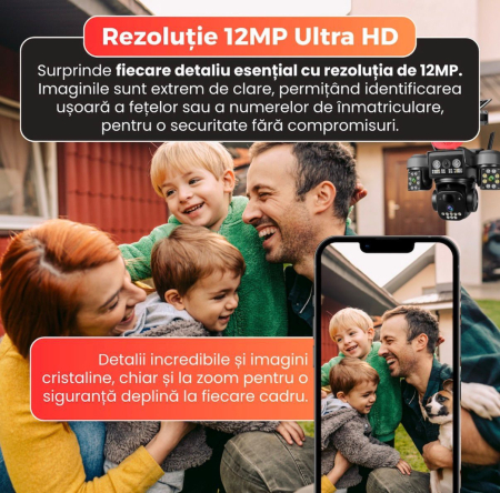 Camera Supraveghere 4G 12MP cu Panou Solar, PTZ 355°, Detectare Miscare PIR, Vedere Nocturna, IP66, Monitorizare Exterior, Card 32GB Inclus [2]