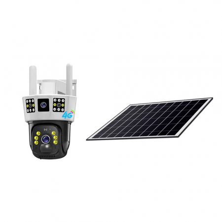 Camera Supraveghere 4G Tripla, Cartela Sim, 2 Lentile fixe si 1 mobila, Panou Solar, 6MP 3K, Rotativa, Microfon si Difuzor, Night Vision [12]