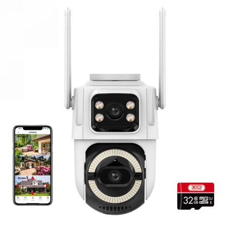 CAMERE SUPRAVEGHERE - Camera Supraveghere WiFi Exterior 6MP Dual Lens PTZ, Night Vision, Detectie Miscare Umana, Audio Bidirectional, IP66, Card 32GB inclus