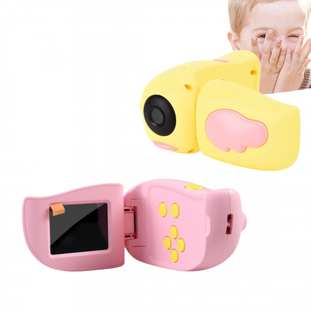 Camera video-foto digitala interactiva cu jocuri pentru copii, full-hd, ecran 2 inch, 1080p, rezistenta la socuri  Galben sau ROZ