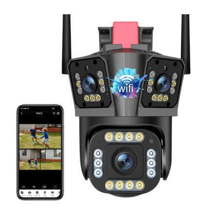 TOATE PRODUSELE - Camera WiFi/4G de Supraveghere Tripla, 12MP, Exterior, Ultra HD, Zoom 5X, Rotativa, Leduri, Microfon + Difuzor, Alarma, Senzor Miscare