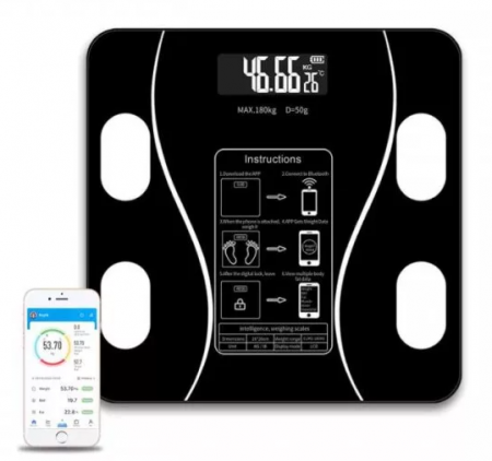 Cantar Corporal cu Ecran Digital Iluminat, Aplicatie Smart, Compatibil Android si iOS, Conectare Bluetooth, Termometru, Acumulator, Incarcare USB
