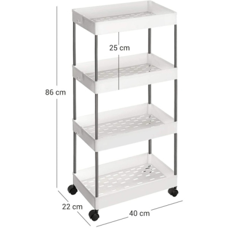 Carucior Organizator slim portabil cu 4 rafturi, pentru baie si bucatarie, 40 x 22 x 86 cm [6]