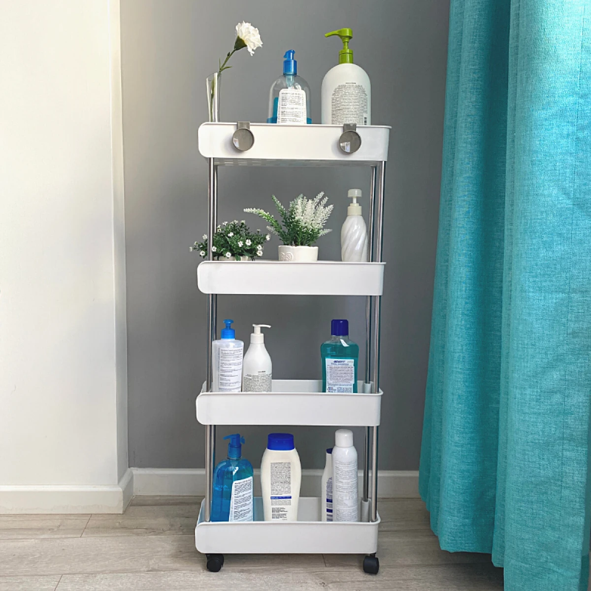 Carucior Organizator slim portabil cu 4 rafturi, pentru baie si bucatarie, 40 x 22 x 86 cm [3]