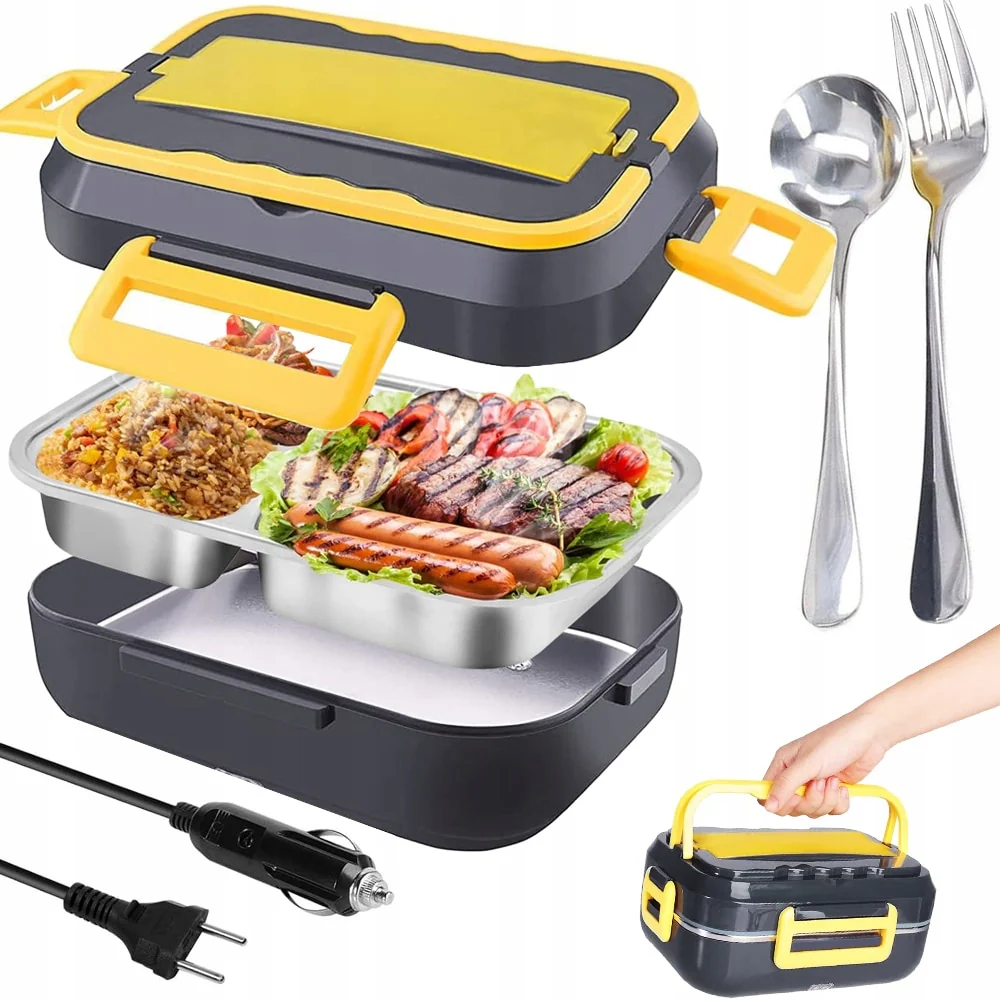 ARTICOLE BUCATARIE - Caserola Electrica pentru Mancare la Pachet, 1.5L, din Inox, Incalzire 220V & 12V-24V, Portabila pentru Masina si Birou