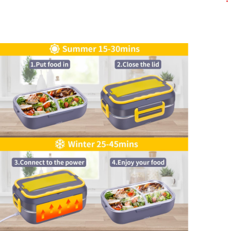Caserola Electrica pentru Mancare la Pachet, 1.5L, din Inox, Incalzire 220V & 12V-24V, Portabila pentru Masina si Birou [2]