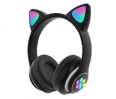 Casti wireless pliabile cu urechi de pisica iluminate LED pentru copii, Bluetooth 5.0, Bass Stereo, baieti/fete [9]