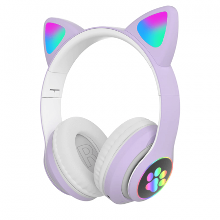 TOATE PRODUSELE - Casti wireless pliabile cu urechi de pisica iluminate LED pentru copii, Bluetooth 5.0, Bass Stereo, baieti/fete